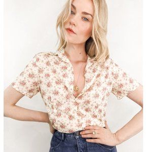 Vintage Ivory Calico Floral Button Down
